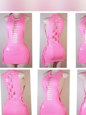 Pink  Custom Cut-Out Fringe Tank Top Dress